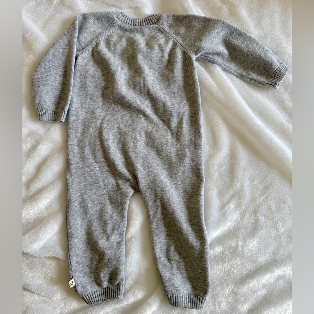 Cozy Gray Knit Baby One-Piece Romper - Picture 2 of 5